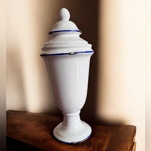 French Apothecary Style Ceramic Canister Blue Rim